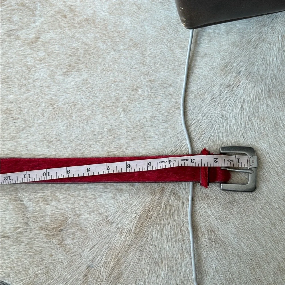 GAP Genuine Leather and fur red Belt silver buckle